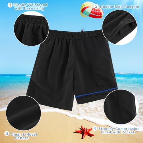 Cozople Teen Boys Black Swim Trunks Novelty Stretchy Boxer Brief Liner Swim Shorts Quick Dry Lightweight Bathing Suit for Teens Surf Beach Board Shorts - Image 3