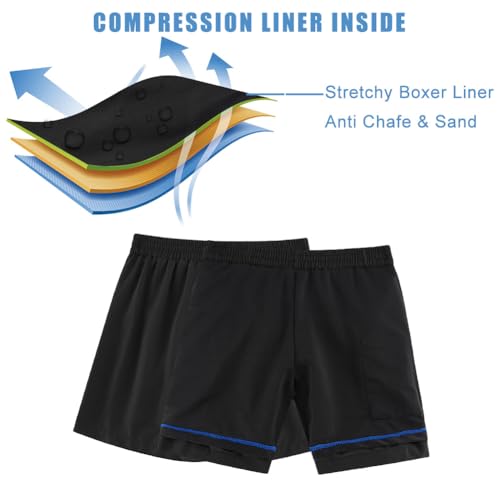 Cozople Teen Boys Black Swim Trunks Novelty Stretchy Boxer Brief Liner Swim Shorts Quick Dry Lightweight Bathing Suit for Teens Surf Beach Board Shorts - Image 4