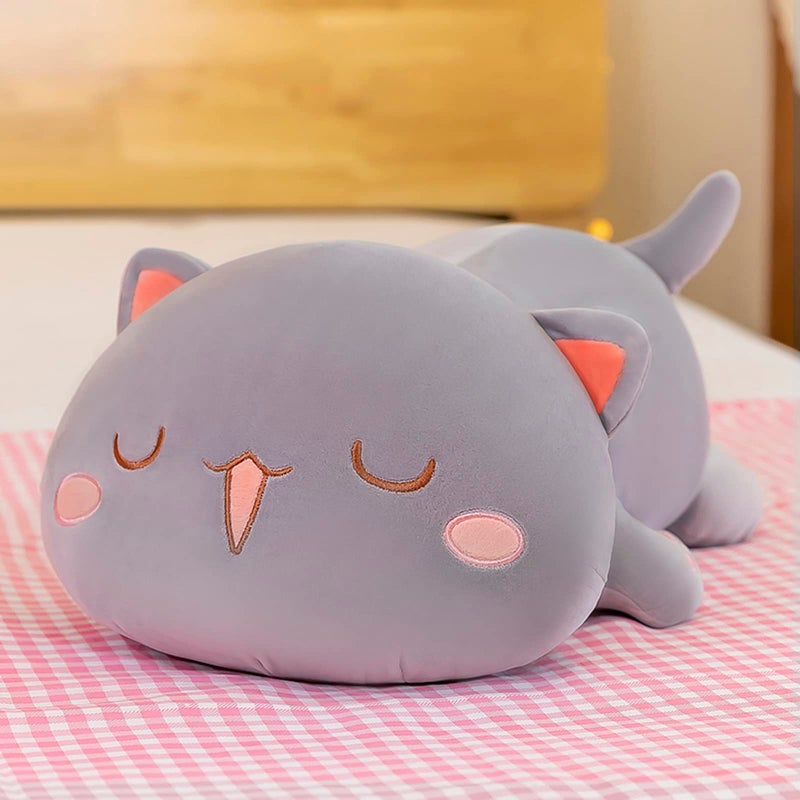 FUYU Cat Stuffed Animals, Soft Cat Plush Pillow Kawaii Kitten Stuffed Animal Toy Gifts for Kids Boys Girls Room Decor (Gray Squinted,15in/37cm) - Image 5