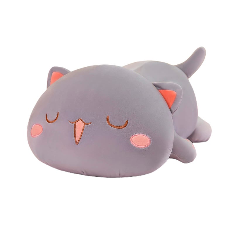 FUYU Cat Stuffed Animals, Soft Cat Plush Pillow Kawaii Kitten Stuffed Animal Toy Gifts for Kids Boys Girls Room Decor (Gray Squinted,15in/37cm) - Image 1