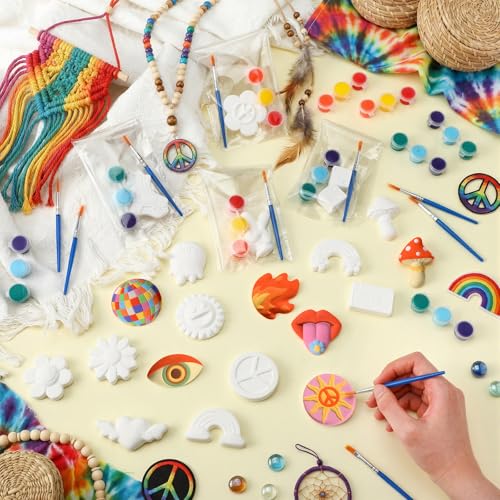 Simgoing 20 Set Groovy Ceramic Painting Kit DIY Ceramic to Paint Your Own Groovy Figurines Unpainted Plaster Retro Arts and Craft for Adults 1970s Retro Hippie Birthday Party Favors - Image 2