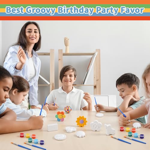 Simgoing 20 Set Groovy Ceramic Painting Kit DIY Ceramic to Paint Your Own Groovy Figurines Unpainted Plaster Retro Arts and Craft for Adults 1970s Retro Hippie Birthday Party Favors - Image 3