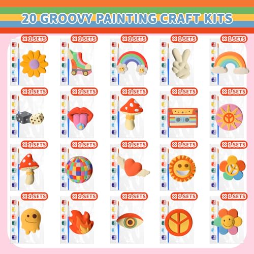 Simgoing 20 Set Groovy Ceramic Painting Kit DIY Ceramic to Paint Your Own Groovy Figurines Unpainted Plaster Retro Arts and Craft for Adults 1970s Retro Hippie Birthday Party Favors - Image 4