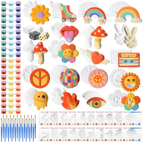 Simgoing 20 Set Groovy Ceramic Painting Kit DIY Ceramic to Paint Your Own Groovy Figurines Unpainted Plaster Retro Arts and Craft for Adults 1970s Retro Hippie Birthday Party Favors - Image 1