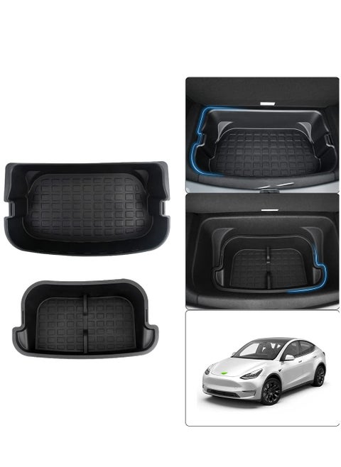 Trunk Storage Bins Rear Trunk Organizer Custom Fit for Tesla Model Y Accessories Frunk Storage Organizer Tray Upper and Lower Rear Storage Boxes Trunk Mat Dual Layer Storage Box No Abnormal Sound