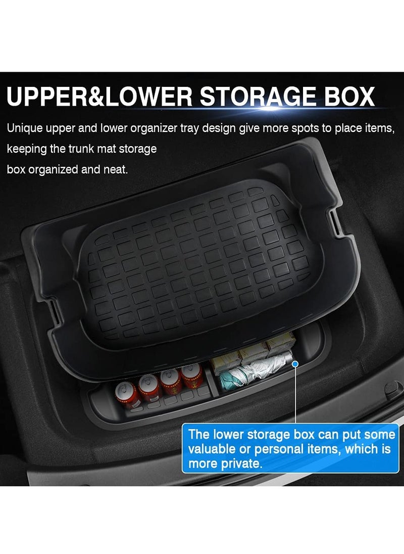 Trunk Storage Bins Rear Trunk Organizer Custom Fit for Tesla Model Y Accessories Frunk Storage Organizer Tray Upper and Lower Rear Storage Boxes Trunk Mat Dual Layer Storage Box No Abnormal Sound