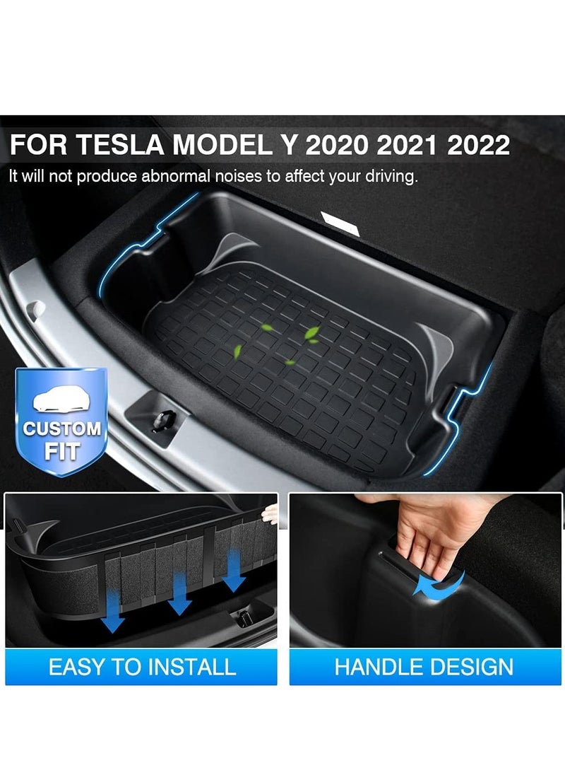 Trunk Storage Bins Rear Trunk Organizer Custom Fit for Tesla Model Y Accessories Frunk Storage Organizer Tray Upper and Lower Rear Storage Boxes Trunk Mat Dual Layer Storage Box No Abnormal Sound