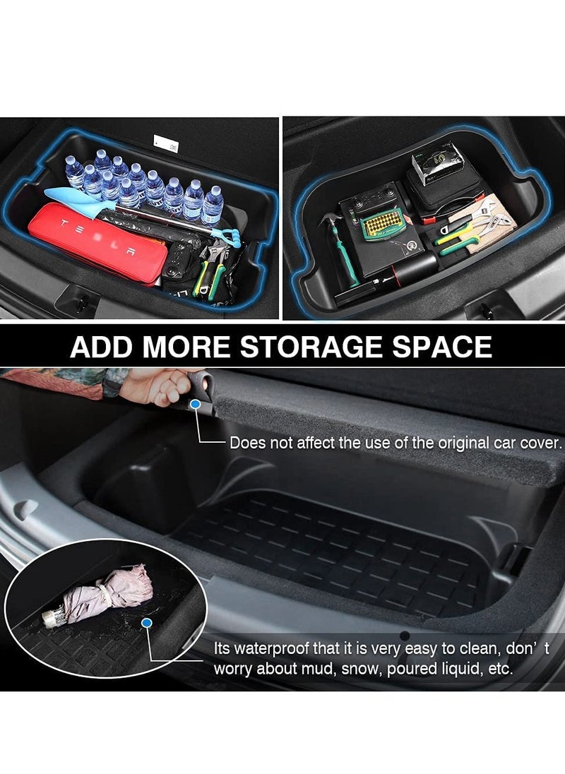 Trunk Storage Bins Rear Trunk Organizer Custom Fit for Tesla Model Y Accessories Frunk Storage Organizer Tray Upper and Lower Rear Storage Boxes Trunk Mat Dual Layer Storage Box No Abnormal Sound