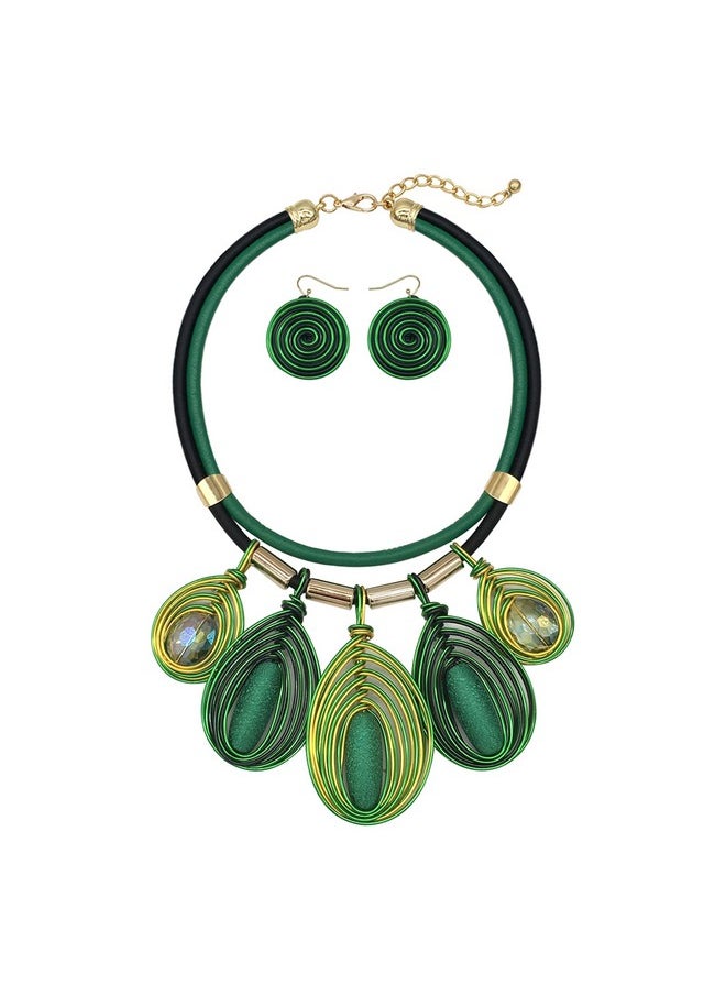 Chunky African Jewelry Statement Necklace For Women Tribal Fashion Costume Earring Set Unique Rhinestone Crystal Gold Wire Wrapped Big Wood Pendent Collar Choker Bib Handmade (Green) - pzsku/ZB1B27559A520F6EBBE57Z/45/_/1735816612/512bd36e-9832-4abc-8755-81cb7c7b9a88