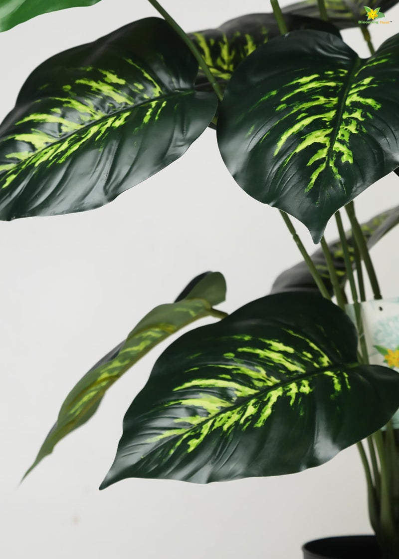 Blooming Floret Artificial Philodendron Plant with Basic Black Pot | 18 Green & Yellow Leaves | Big Ornamental Plant for Interior Decor/Home Decor/Office Decor | 63.5 cm Tall Natural Looking Plant - Image 2
