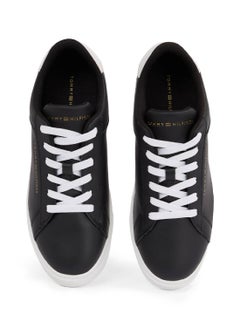 TOMMY HILFIGER Women's Essential Court Trainers - Leather, Black  - Image 4