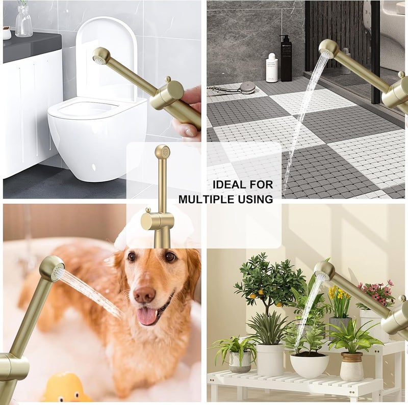 BWE Handheld Bidet Sprayer for Toilet,Adjustable Water Pressure Bidet Toilet Attachment,All Brass Cloth Diaper Toilet Bidet Jet Sprayer,with Bidet Hose for Feminine Wash or Baby Wash,Brushed Gold - Image 2