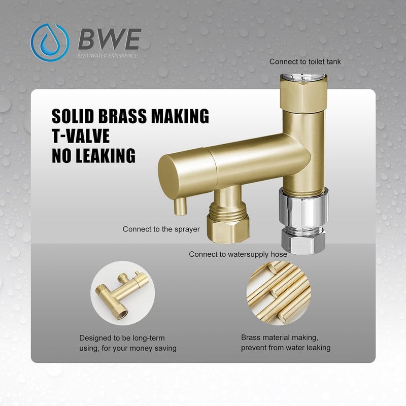 BWE Handheld Bidet Sprayer for Toilet,Adjustable Water Pressure Bidet Toilet Attachment,All Brass Cloth Diaper Toilet Bidet Jet Sprayer,with Bidet Hose for Feminine Wash or Baby Wash,Brushed Gold - Image 3