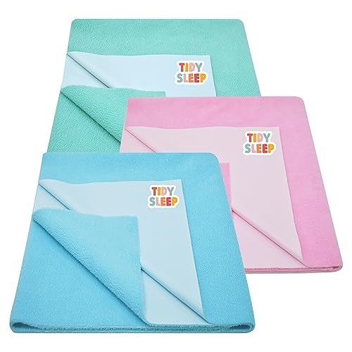 Tidy Sleep Instadry Anti-Piling Fleece Extra Absorbent Quick Dry Sheet for New Born Babies, Cotton Bed Protector Mattress Pack of 3 MGreen-Pink-SBlue Small (70x50) cm - Image 1