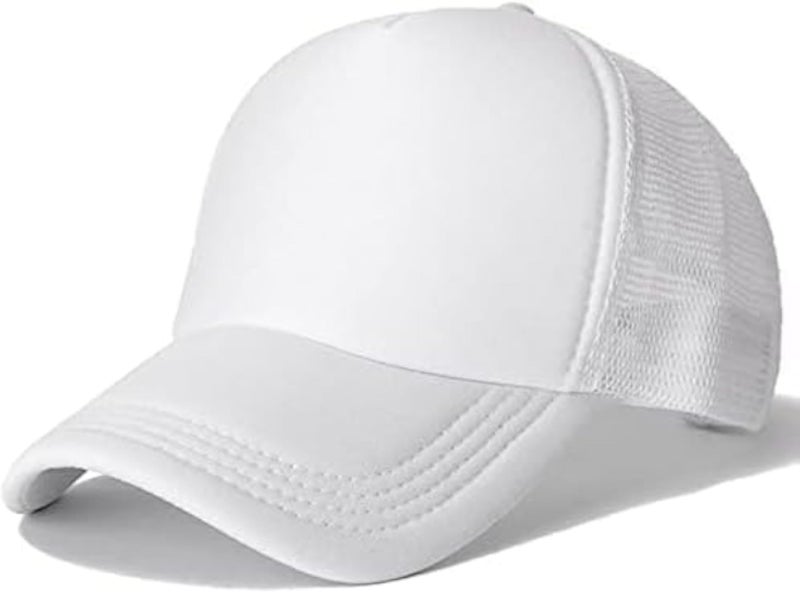 Cotton Mesh Trucker Cap, White