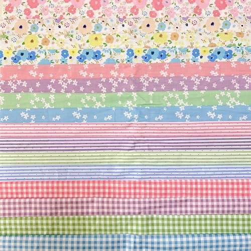 Antetek 7 pcs 20" x 20" Cotton Fabric DIY Making Supplies Quilting Patchwork Fabric Fat Quarter Bundles DIY for Quilting Cotton Patchwork Cushions (16pcs Flowers, 20" x 20") - Image 1