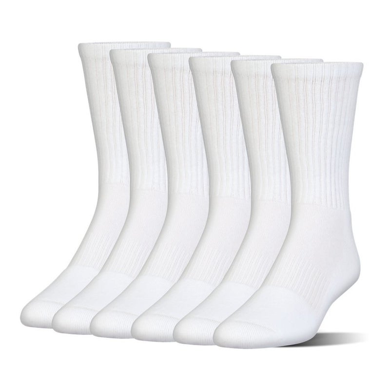 Under Armour Adult Charged Cotton Crew Socks, Multipairs , White/Gray (6-Pairs) , Large - Image 1