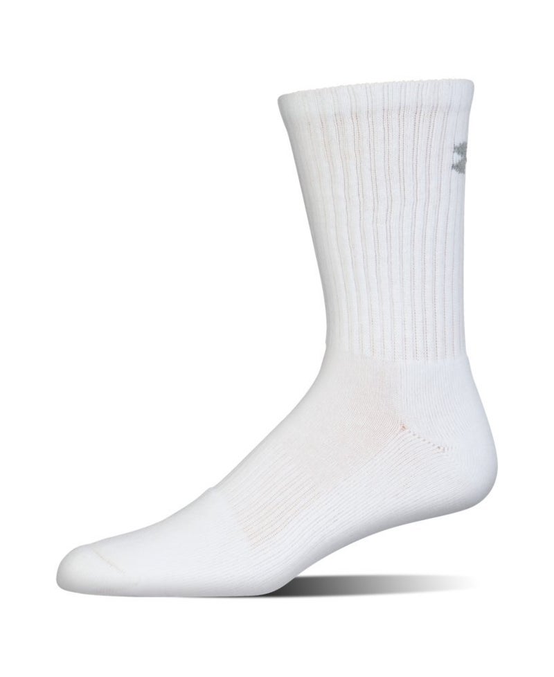 Under Armour Adult Charged Cotton Crew Socks, Multipairs , White/Gray (6-Pairs) , Large - Image 2