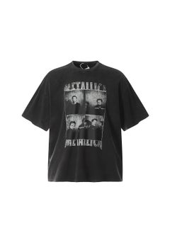 Vintage FOG Distressed Washing Short Sleeve T-Shirt Bigthing Casual Street Style High Street Neck For Men Spring And Autumn Washed Black