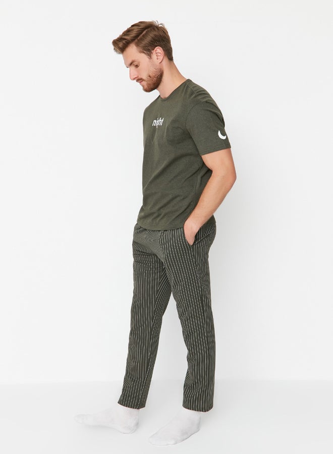 trendyol Khaki Printed Regular Fit Knitted Pajama Set - Image 3