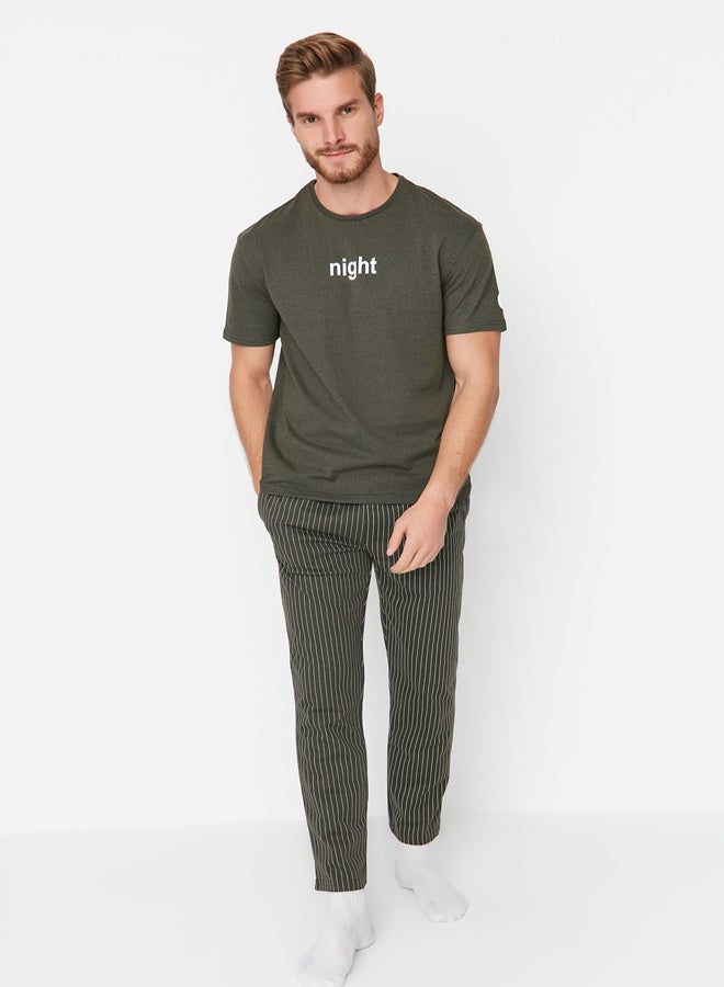 trendyol Khaki Printed Regular Fit Knitted Pajama Set - Image 1