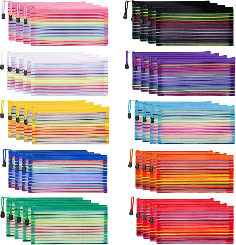 JARLINK JARLINK 40 Pack 10 Colors Zipper Mesh Pouch, Storage Pencil Pouches, Multipurpose Pencil Pouch Bulk for School and Office Supplies, Cosmetics Travel Accessories, Multicolor 