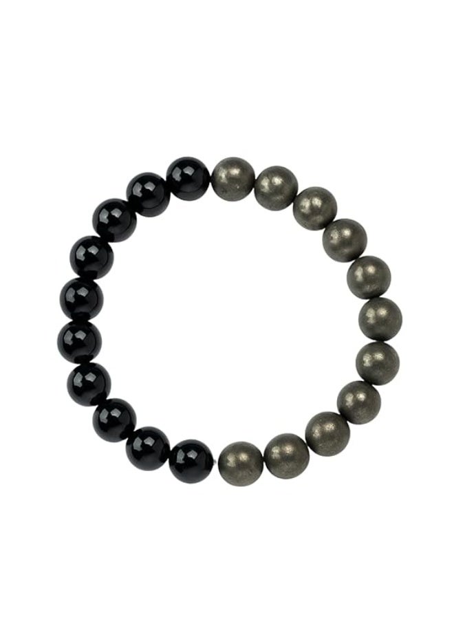 Studd Muffyn | Richie Rich Half N Half Bracelet | Black Obsidian + Pyrite beads | Shields against Nazar | Attracts wealth, stability & prosperity | Original Certificate - Image 1