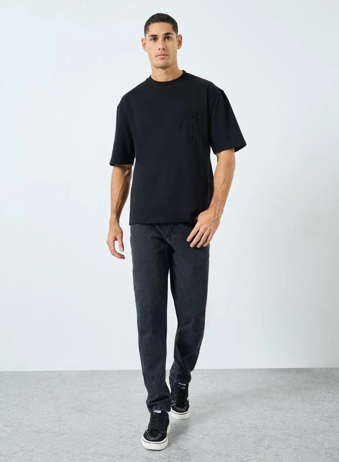 Styli Styli Oversized Terry T-Shirt with Front Embossed Print