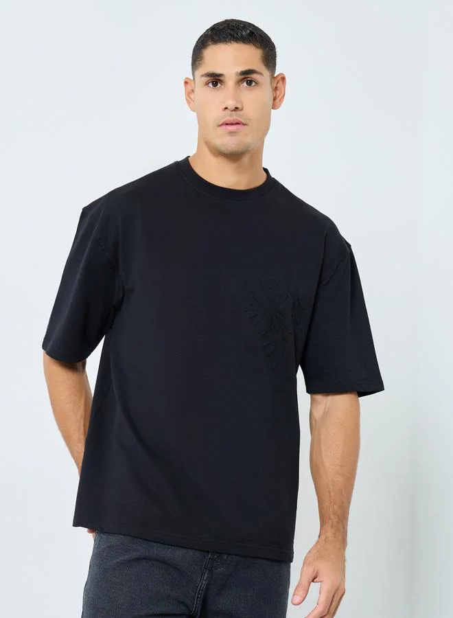 Styli Styli Oversized Terry T-Shirt with Front Embossed Print
