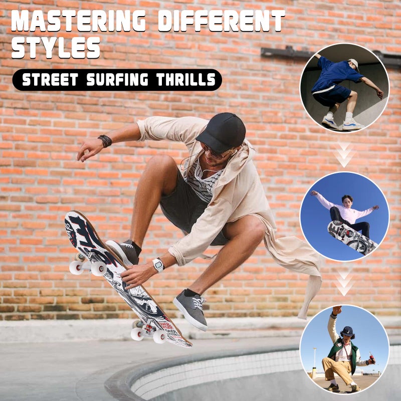 vigvitspo Professional Double Kick Skateboard, 31 inch Maple Deck, ABEC-9 Bearings, 95A PU Wheels, Custom Graphic Design (Dark Lion, 31in) - Image 3