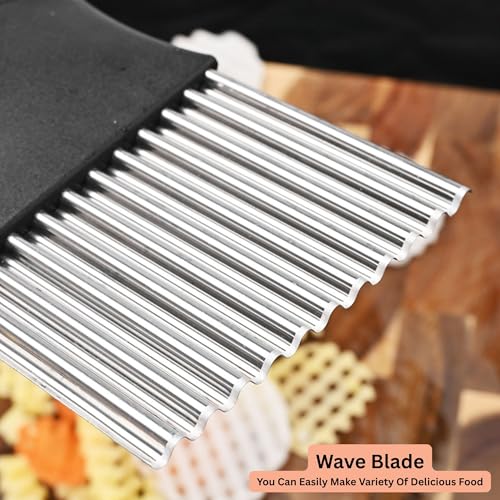 TOMATUS 2-in-1 Crinkle Cutter Knife - Stainless Steel Wavy Blade Vegetable & Fruit Slicer for Potatoes, Chips & Salads (Black) - Image 5