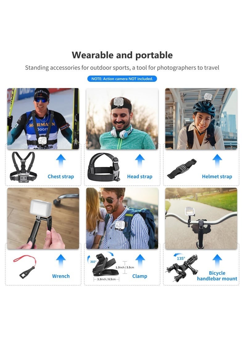 50 في 1 مجموعة ملحقات كاميرا أكشن 5 متوافقة مع GoPro Hero 13 12 11 DJI OSMO 4 3 2 Insta360 X4 X3 SJCAM AKASO VicTsing APEMAN Campark Sony Sports DV مع حامل عمود كاميرا GP-10 - Image 2