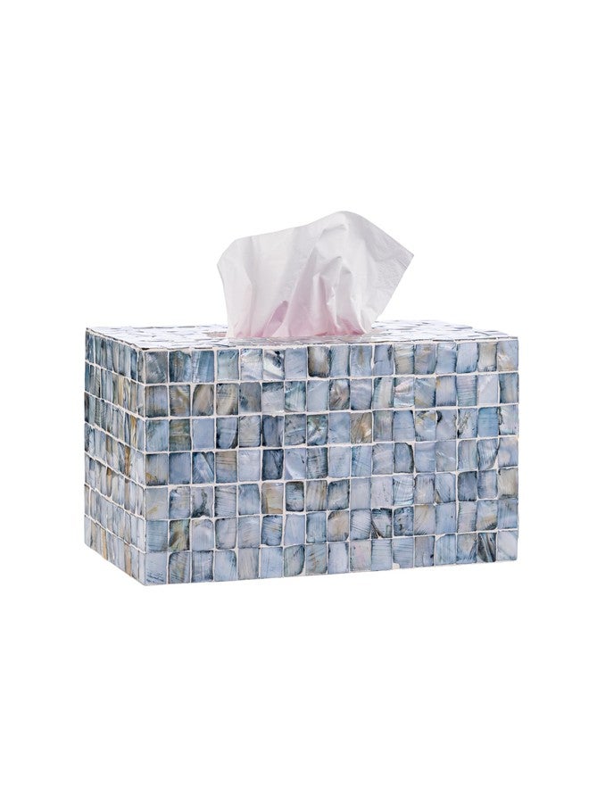 PEMAR Rectangular Mother of Pearl Tissue Box Capiz Shell Handmade Rectangle Tissue Box Cover Holder Decorative Napkin Dispenser Organizer Rustic Farmhouse Vintage Decor (Blue) - Image 1