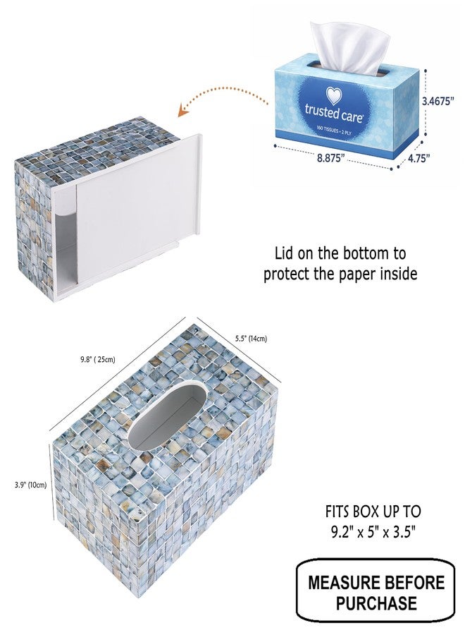 PEMAR Rectangular Mother of Pearl Tissue Box Capiz Shell Handmade Rectangle Tissue Box Cover Holder Decorative Napkin Dispenser Organizer Rustic Farmhouse Vintage Decor (Blue) - Image 3
