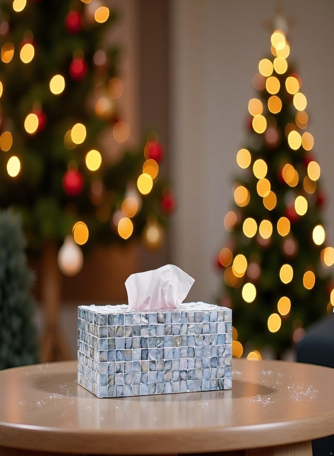 PEMAR Rectangular Mother of Pearl Tissue Box Capiz Shell Handmade Rectangle Tissue Box Cover Holder Decorative Napkin Dispenser Organizer Rustic Farmhouse Vintage Decor (Blue) - Image 2