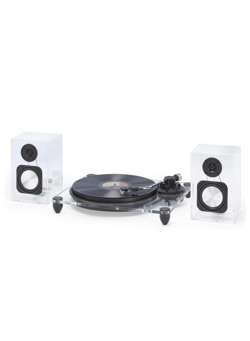 Steepletone SOHO Vinyl Record Player with 2 Bluetooth Speakers Made of Clear Acrylic Audio Technica AT-3600L Catridge Adjustable Counter-Weight 2 Speed Turntable - Image 1