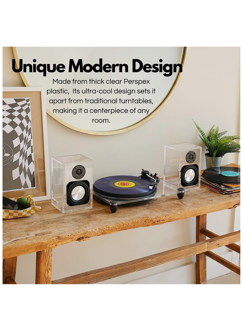 Steepletone SOHO Vinyl Record Player with 2 Bluetooth Speakers Made of Clear Acrylic Audio Technica AT-3600L Catridge Adjustable Counter-Weight 2 Speed Turntable - Image 3