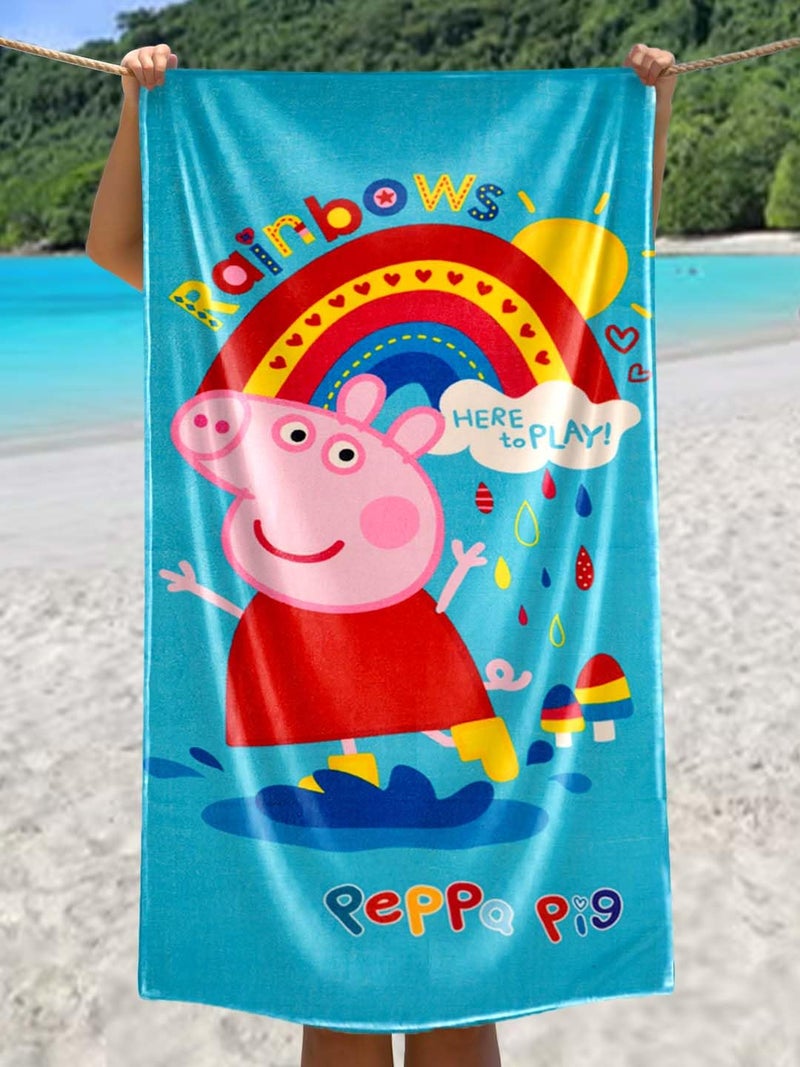 Athom Living Rainbow Peppa Pig Kids Cotton Bath Towel,Superhero Themed Soft & Absorbent Towel for Boys & Girls, 60x120cm, 350GSM - Image 1