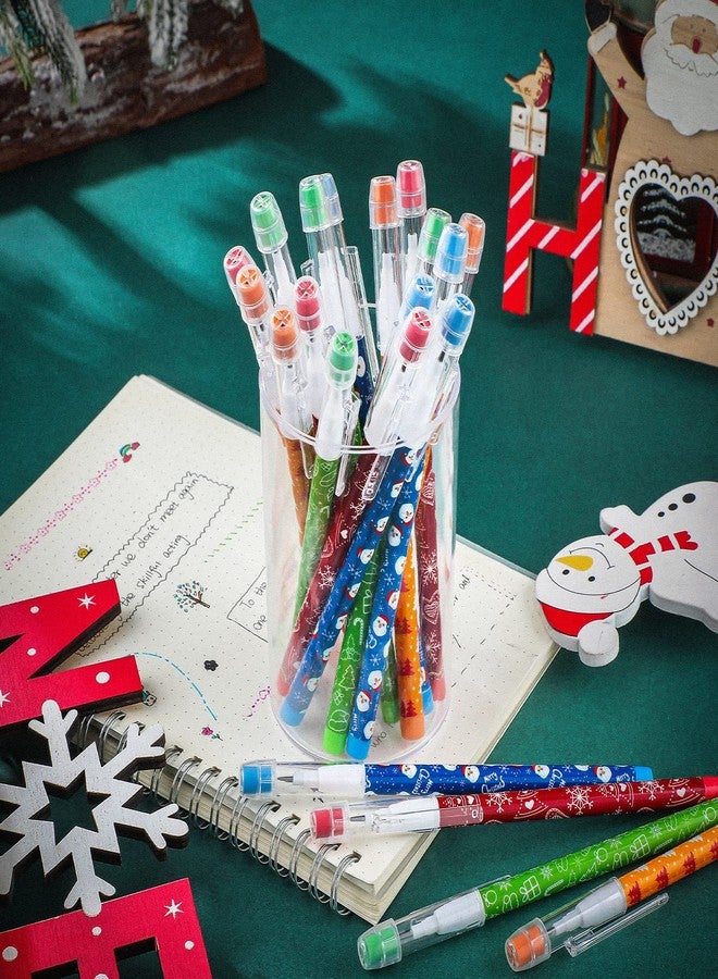 Teling Christmas Stackable Pencils Bulk with Eraser Translucent Pencil Multi Point Stackable Push Pencil Xmas Funny Christmas Winter Theme Pencil Set for School Office Student Teacher Supply(24 Pcs) - Image 4