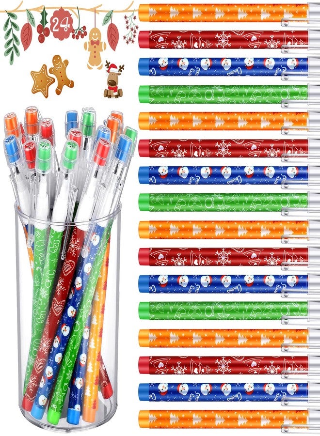 Teling Christmas Stackable Pencils Bulk with Eraser Translucent Pencil Multi Point Stackable Push Pencil Xmas Funny Christmas Winter Theme Pencil Set for School Office Student Teacher Supply(24 Pcs) - Image 1