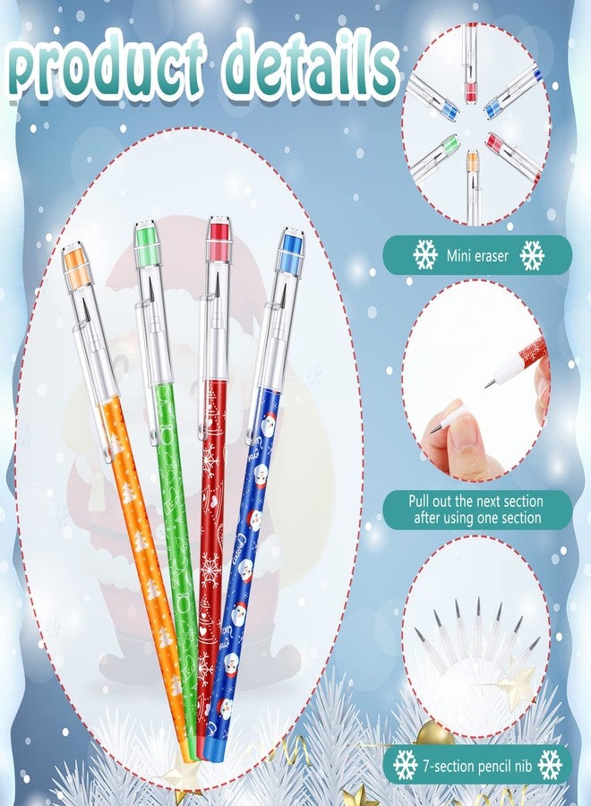 Teling Christmas Stackable Pencils Bulk with Eraser Translucent Pencil Multi Point Stackable Push Pencil Xmas Funny Christmas Winter Theme Pencil Set for School Office Student Teacher Supply(24 Pcs) - Image 3
