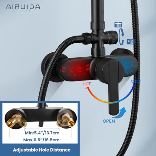Airuida Matte Black Exposed Pipe Shower System Single handle 8 Inch Rainfall Shower Fixture Solid Copper Diverter Adjustable Shower Head Bar Modern Dual Functions Shower Faucet Combo Unit Set - Image 5