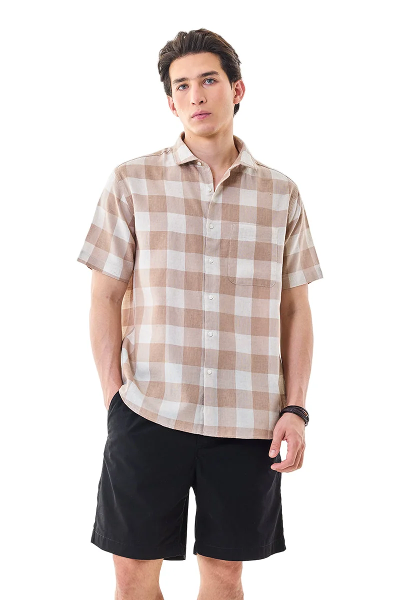 SNITCH قميص كاروهات بقصة عادية من مزيج الكتان