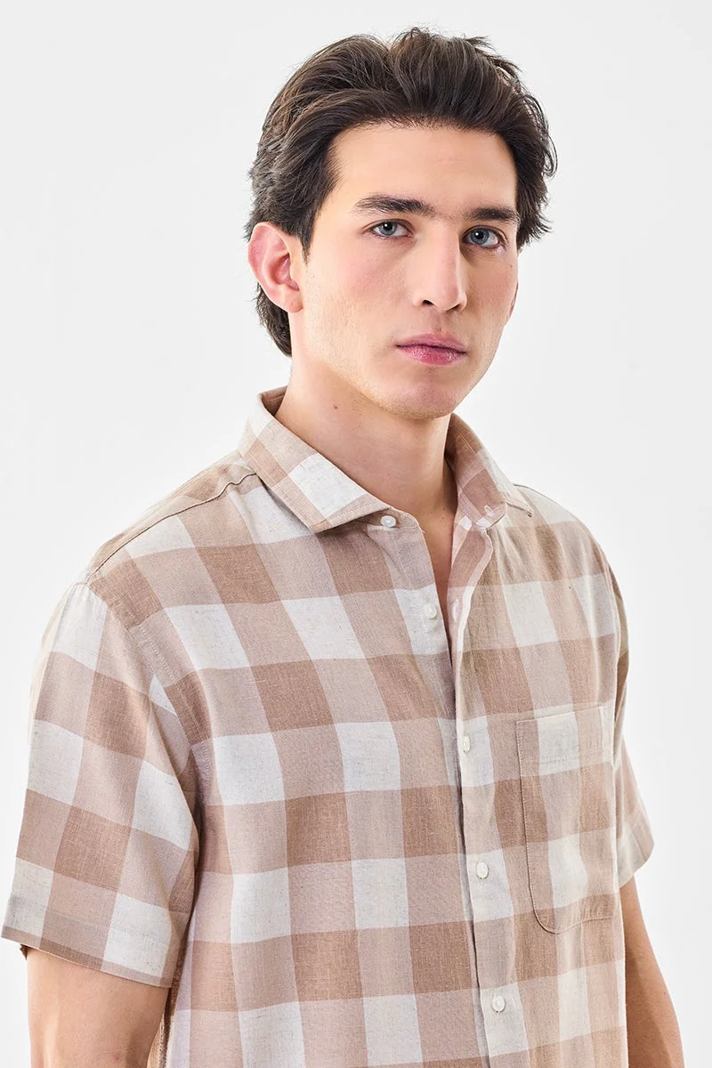 SNITCH Checks Regular Fit Linen Blend Shirt