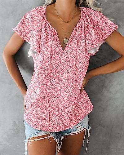 SimpleFun Flowy Shirts for Women Summer Casual Chiffon Lightweight Tops Ladies Dressy Blouse (Floral14,M) - Image 4