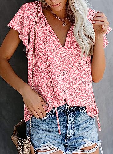 SimpleFun Flowy Shirts for Women Summer Casual Chiffon Lightweight Tops Ladies Dressy Blouse (Floral14,M) - Image 2