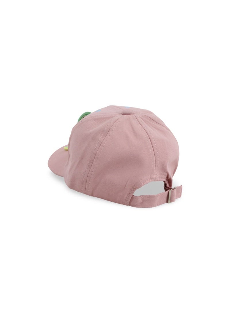 Fancy Girls Cotton Cap – Dusty Pink with Frog Design - Image 3