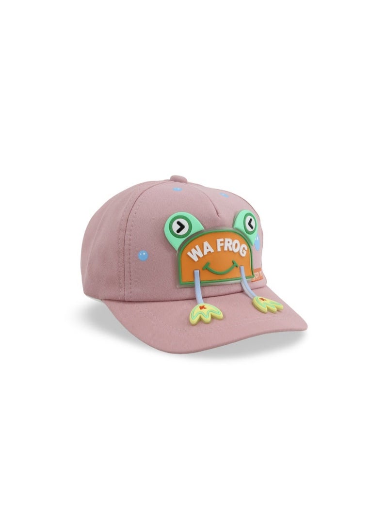 Fancy Girls Cotton Cap – Dusty Pink with Frog Design - Image 1