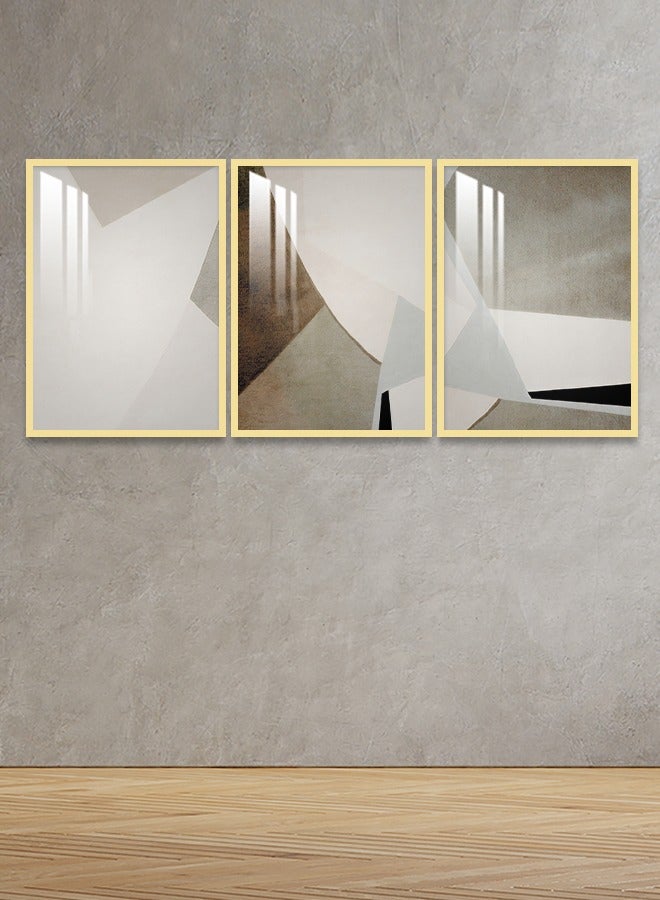 4gdran Three wooden wall paintings with an abstract design, size (150x70) cm, with a wooden frame and a transparent acrylic layer - Image 1