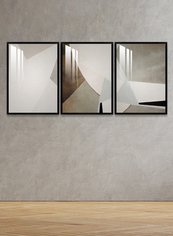 4gdran Three wooden wall paintings with an abstract design, size (150x70) cm, with a wooden frame and a transparent acrylic layer - Image 2